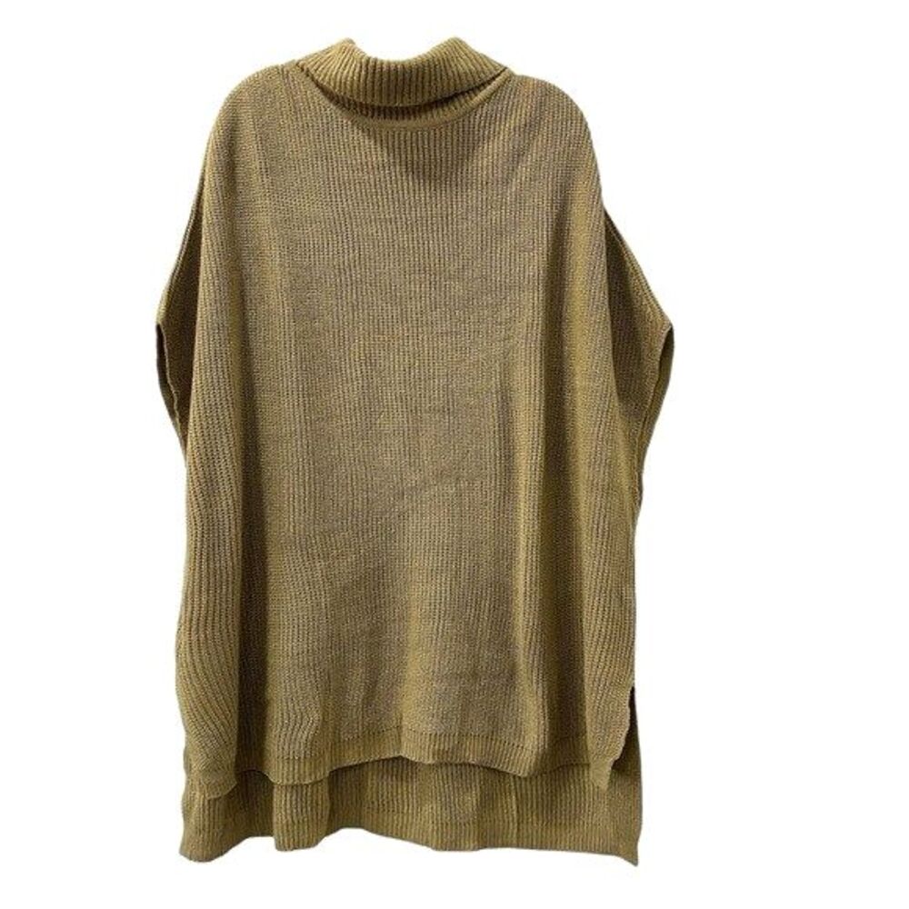 Grecerelle Womens Sweater Knit Beige Poncho Pullover Turtle Neck Size 2XL